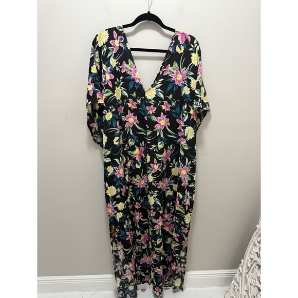 Torrid Maxi Washable Gauze Black Floral Caftan Cover-Up Dress – Size 6 Rayon - Picture 5 of 7